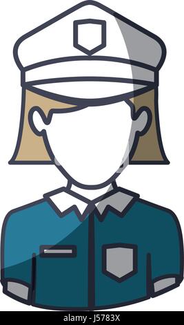 color silhouette and thick contour of half body of faceless policewoman Stock Vector