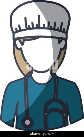 color silhouette and thick contour of half body of faceless nurse Stock Vector