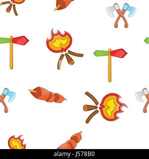 Campground pattern, cartoon style Stock Vector