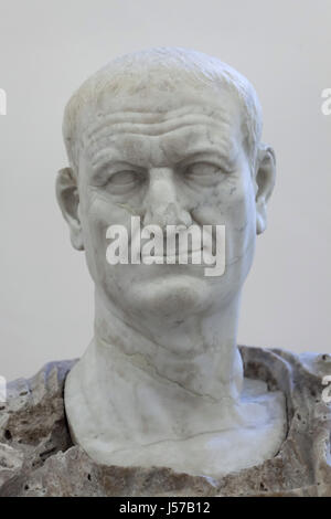 Roman Emperor Vespasian (reigns 69-79AD). Roman marble bust from circa 80 AD from the Farnese Collection on display in the National Archaeological Museum in Naples, Campania, Italy. Stock Photo