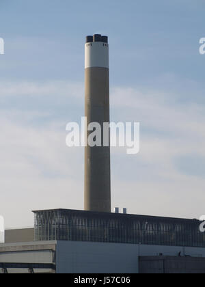 Chimney at Fawley Power Station, Southampton, Hampshire, England, UK, film location for Star Wars, Red Cup Stock Photo