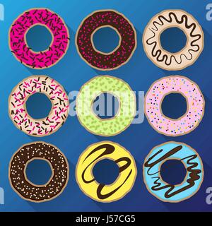 Donut minimalistic flat set with sweet cream Stock Vector