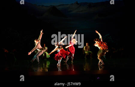 EDITORIAL USE ONLY Dancers at Rambert dance company perform Ghost Dances by Christopher Bruce, at the Sadler's Wells Theatre in London. Stock Photo