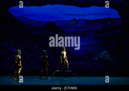 EDITORIAL USE ONLY Dancers at Rambert dance company perform Ghost Dances by Christopher Bruce, at the Sadler's Wells Theatre in London. Stock Photo