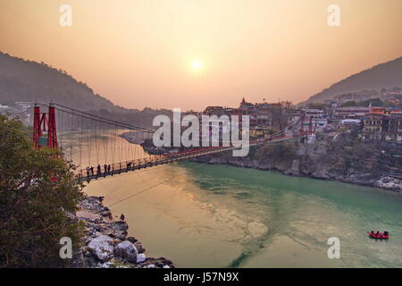 Rishikesh India by the Ganges River view from above over the bridge Stock Photo