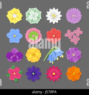 Colorful vector paper flowers illustration. 3d origami abstract flower icons.Paper art style for banner, poster, promotion, web site, online shopping, Stock Vector