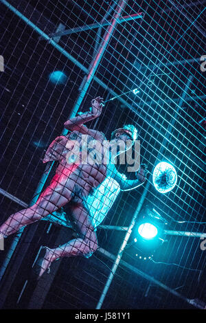 Theater Education in the UK: Undergraduate students performing in William Shakespeare's classic play The Tempest at the Theatre Film and Television Studies department of  Aberystwyth University, Wales UK Stock Photo