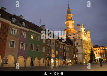 a night shot of the city centre in Poznan, Poland Stock Photo