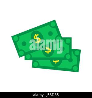 Cash Icon in flat style. Dollar banknote green. Vector illustrat Stock Vector