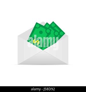 Money in the mail envelope. Cash Icon in flat style. Dollar bank Stock Vector