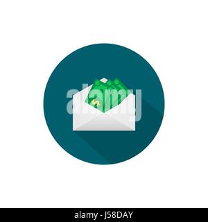 Money in the mail envelope. Cash Icon in flat style. Dollar bank Stock Vector