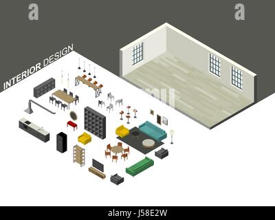 Furniture set in isometric view Stock Vector