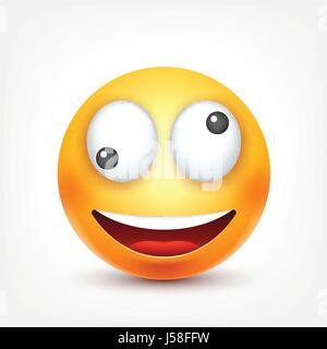 Smiley,emoticon. Yellow face with emotions. Facial expression. 3d realistic emoji. Funny cartoon character.Mood. Web icon. Vector illustration. Stock Vector