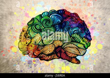 Brain doodle illustration with textures Stock Photo