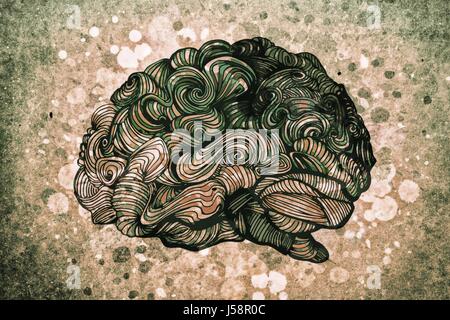 Brain doodle illustration with textures Stock Photo