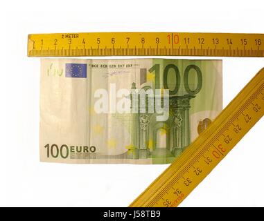 euro measured sured measure bank note hundred rule yardstick tape measure Stock Photo