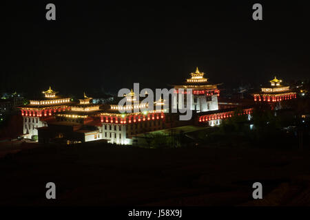 night landscape view of Trashi Chho Dzong , Thimphu, Bhutan Stock Photo