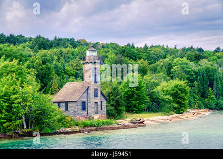 Wooden lighthouse on Grand Island outside of Munising, Michigan Stock Photo