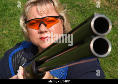 Champion clay target shooter (clay pigeon shooter) Alison Nichol Stock Photo