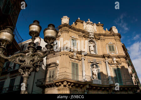 PALERMO, ITALY - October 14, 2009: Quattro Canti, officially known as Piazza Vigliena, is a Baroque square in Palermo, Sicily, Southern Italy Stock Photo