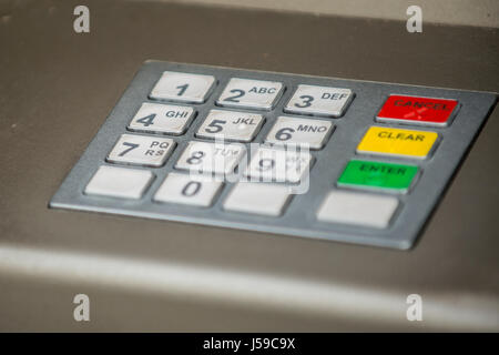 Cashpoint Machine keypad at Tenby, Pembrokeshire, Wales, UK Stock Photo