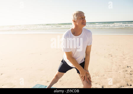 Senior fitness, exercise and black man stretching outdoor at park for  energy, health and wellness in retirement. Portrait, face and smile of male  in nature for workout, cardio and training in summer