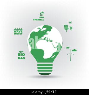 Think Green - Green Electricity - Eco Friendly Ideas In The Light Bulb Symbol - Background Concept Design Stock Vector