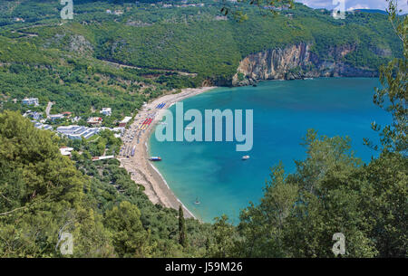 Lychnos beach near Parga resort at Epirus coastline, in the Ionian sea, Greece Stock Photo