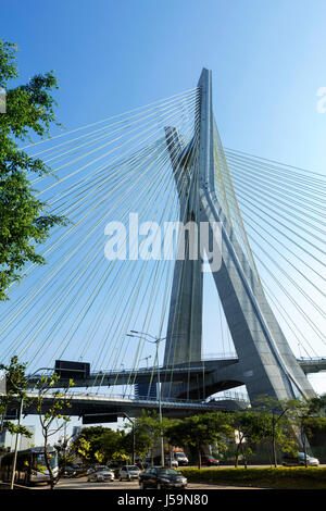 Octavio Frias de Oliveira bridge is a cable-stayed bridge in São Paulo Stock Photo