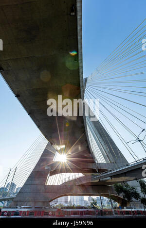 Octavio Frias de Oliveira bridge is a cable-stayed bridge in São Paulo Stock Photo