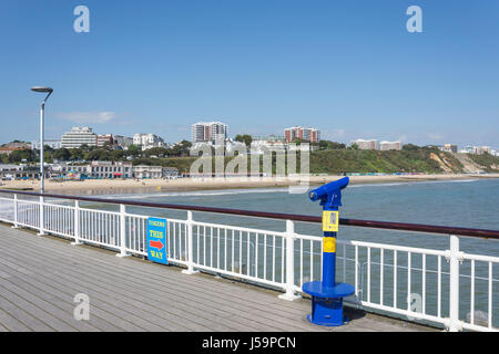 East Beach Promenade and Bath Hill from Bournemouth Pier, Bournemouth, Dorset, England, United Kingdom Stock Photo