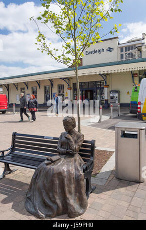 Charlotte Mary Yonge sculpture outside Eastleigh Railway Station, Southampton Road, Eastleigh, Hampshire, England, United Kingdom Stock Photo