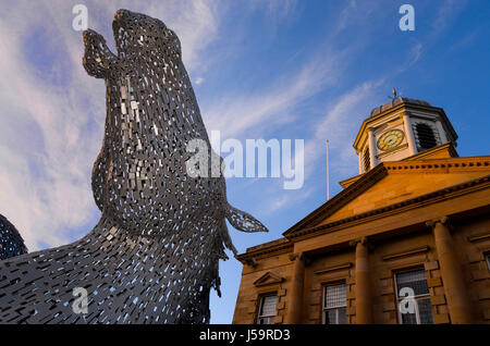 The one-tenth scale Kelpie Maquettes touring sculptures on display in Kelso Square in the Scottish Borders Stock Photo