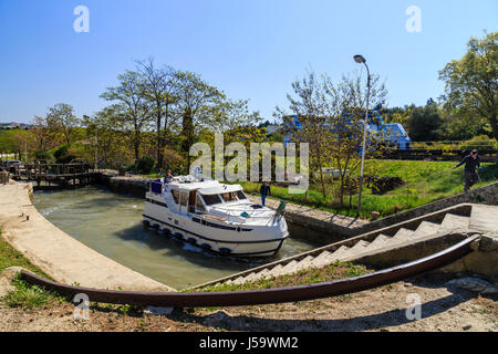 France, Herault, Beziers, Fonserannes locks on the Canal du Midi, listed as World Heritage by UNESCO Stock Photo