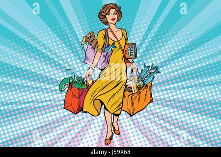 The woman bought seafood, fish and crabs Stock Vector