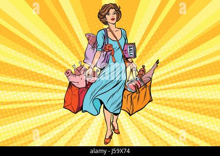 Female buyer with meat Stock Vector
