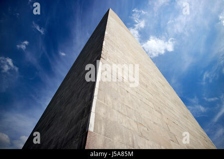 looking up at repairs on the washington monument obelisk the national mall Washington DC USA Stock Photo