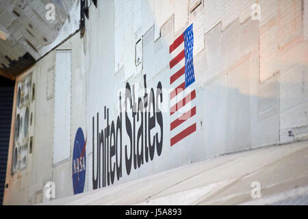 nasa usa flag and united states writing on flexible insulation blanket tiles heat shield space shuttle usa Stock Photo