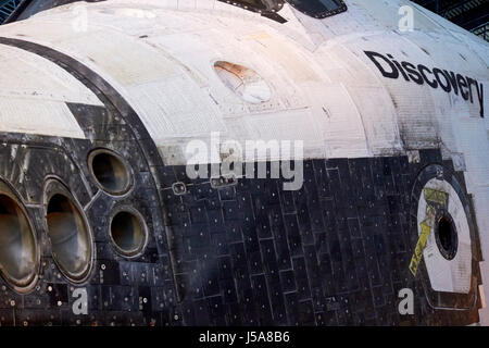 heat shield tiles nose thrusters and emergency exit on the space shuttle discovery usa Stock Photo