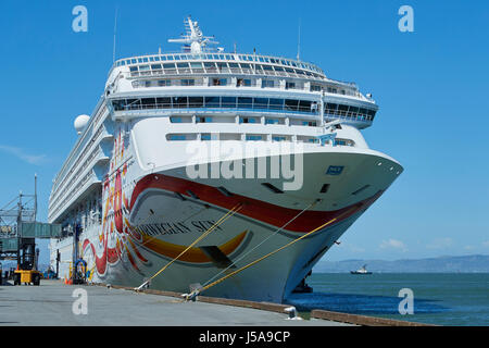 The Giant Norwegian Cruise Line Ship, Norwegian Sun, Moored At The James R. Herman Cruise Terminal, Pier 27, San Francisco. Stock Photo