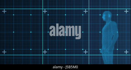Composite image of 3d man against blue matrix Stock Photo