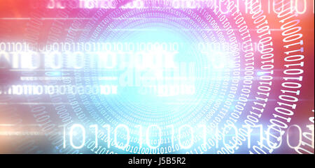 Spiral of shiny binary code against blue background with vignette Stock Photo