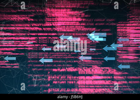 Shiny arrows on black background against pink texts Stock Photo