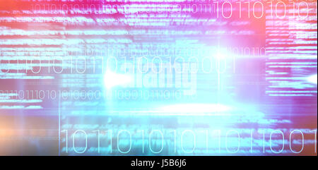 Blue technology design with binary code against blue background with vignette Stock Photo
