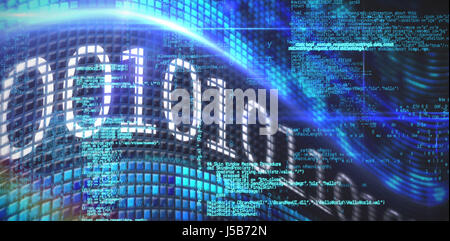 Image of data against binary code on digital screen Stock Photo