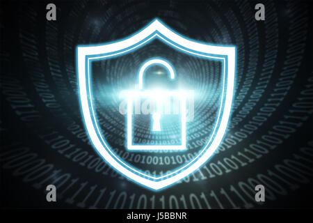 Lock against spiral of shiny binary code Stock Photo
