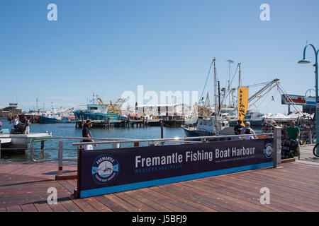 Fremantle,WA,Australia-November 13,2016: Fremantle Fishing Boat Harbour with tourists and commercial fishing boats in Fremantle,Western Australia. Stock Photo