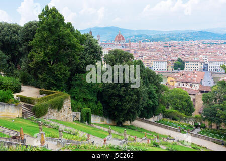 Florence, Italy - July 06, 2016: garden Giardino Bardini with view over Florence. Its an Italian Renaissance garden opened only recently to the public Stock Photo
