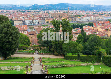 Florence, Italy - July 06, 2016: garden Giardino Bardini with view over Florence. Its an Italian Renaissance garden opened only recently to the public Stock Photo