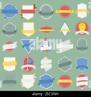 Mixed Set of Light Bulb Spaceship Flag Badges Emblem Label Icon Illustration Vector Stock Vector